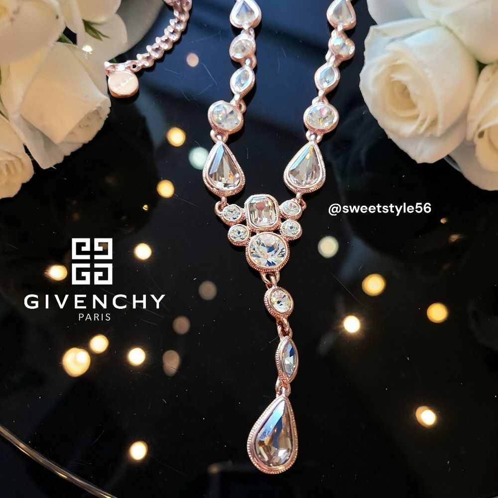 GIVENCHY Vintage Rosegold And Crystal Statement Y Drop Necklace WEDDING READY!